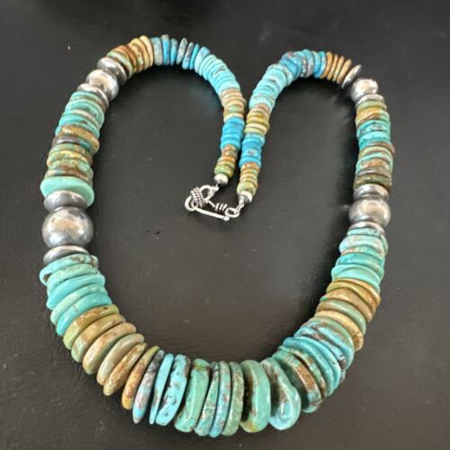 Navajo Blue Green Turquoise Necklace | Sterling Silver | Authentic Native American | 20" | 16005