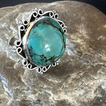 Navajo Blue Spiderweb Turquoise Ring | Sterling Silver | Sz 9.5 | Authentic Native American Handmade | 15493