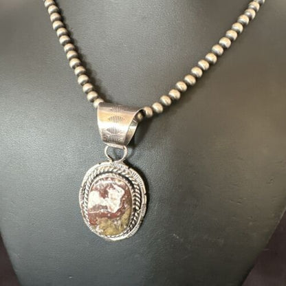 Navajo Wild Horse Turquoise Pendant Necklace | Sterling Silver | Authentic Native American Handmade | 17475