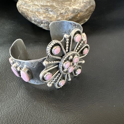 Navajo Pink Conch Cuff Bracelet | Sterling Silver | Authentic Native American Handmade | 16119