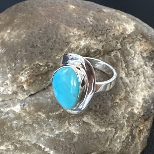 Navajo Blue Kingman Turquoise Ring | Sterling Silver | Sz 8 | Authentic Native American Handmade | 16591