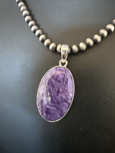 Navajo Pearls Purple Sugilite Pendant Necklace | Sterling Silver Beads | Authentic Native American Handmade | 15514 - Masha USA