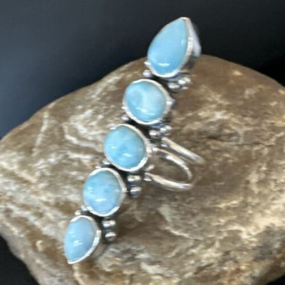 Navajo Women's Cluster Blue Larimar Ring | Authentic Native American Sterling Silver | Multi-Stone | Sz 7.5 | 16150