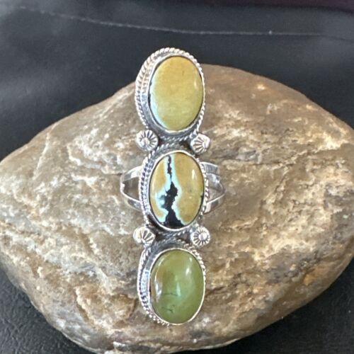 Navajo Green Royston Turquoise Multi-Stone Ring | Authentic Native American Sterling Silver | Sz 10.5 | 16722