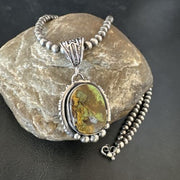 Navajo Green Gaspeite Pendant Necklace | Sterling Silver | Authentic Native American Handmade | 17425