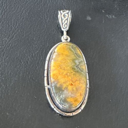 Navajo Bumblebee Jasper Pendant Necklace | Sterling Silver | Authentic Native American Handmade | 15959