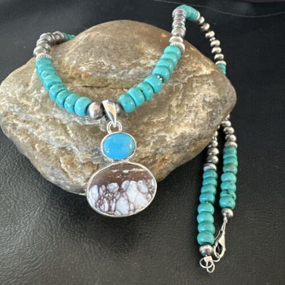 Navajo Wild Horse | Blue Kingman Turquoise Pendant Necklace | Sterling Silver | 17579