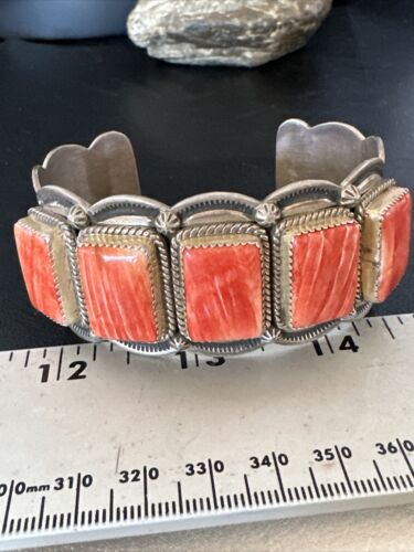 Navajo Spiny Oyster 5 Stone Cuff Bracelet | Sterling Silver | Authentic Native American Handmade | 15862