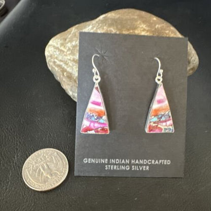 Navajo Blue Turquoise & Purple Spiny Oyster Inlay Dangle Earrings | Sterling Silver | 15564