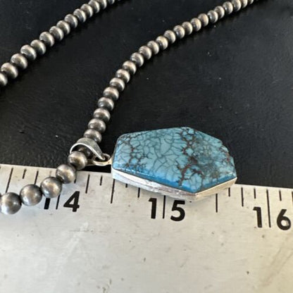 Men's Spiderweb Turquoise Pendant | Navajo Pearls Sterling Silver Necklace | Authentic Native American | 15532