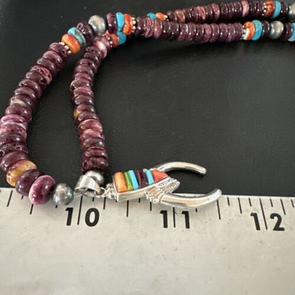 Navajo Purple Spiny Oyster Turquoise Naja Pendant Necklace | Sterling Silver | Authentic Native American Handmade | 16809