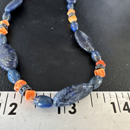 Men's Lapis Lazuli & Spiny Oyster Necklace | Navajo Sterling Silver | 18" | Authentic Native American | 15266