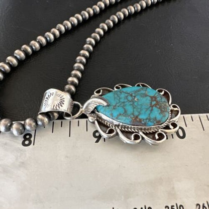 Men's Blue Kingman Turquoise Pendant Necklace | Navajo Pearls | Sterling Silver | 16017