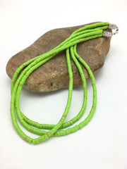 Heishi Bead Necklace Stabilized Gaspeite | 3-Strand | Sterling Silver | Native American Handmade | 2599