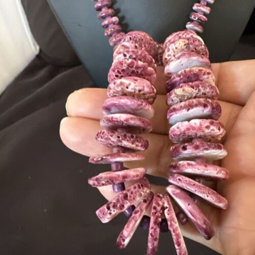 Purple Spiny Oyster Navajo Pearls Sterling Silver Necklace | Authentic Native American | 30" | 16814