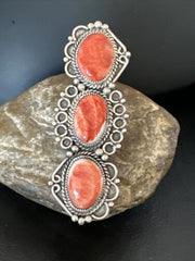 Navajo Red Spiny Oyster Cluster Ring | Authentic Native American Sterling Silver | Multi-Stone | Sz 8 | 16328