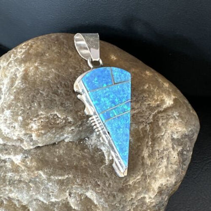 Arrowhead Blue Opal Inlay Pendant | Navajo Sterling Silver | Authentic Native American Jewelry | 15674