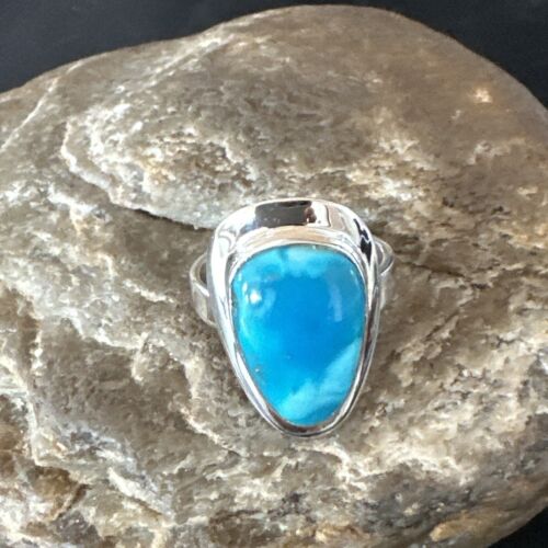 Navajo Blue Kingman Turquoise Ring | Sterling Silver | Sz 9 | Authentic Native American Handmade | 16584