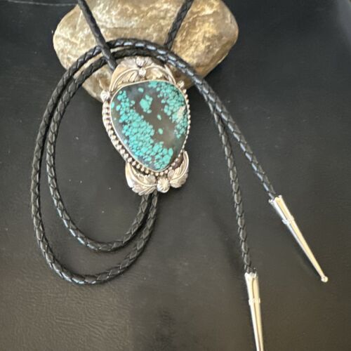 Men's Blue Spiderweb Turquoise Bolo Tie | Navajo Sterling Silver | Authentic Native American Handmade | 15012