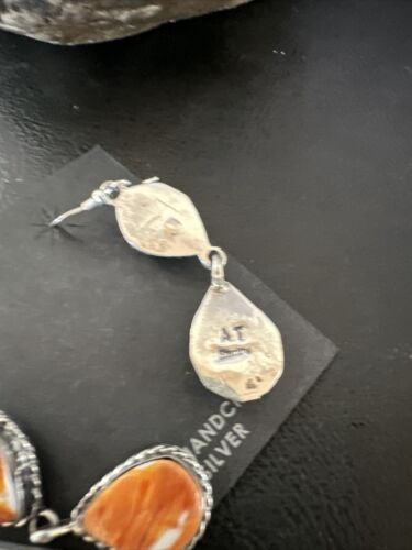 Navajo Orange Spiny Oyster Dangle Earrings | Sterling Silver | 1.5" | Authentic Native American Handmade | 16573