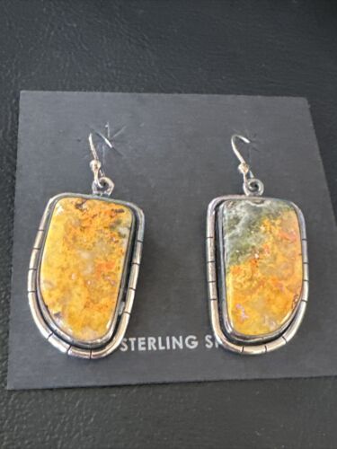 Navajo Bumblebee Jasper Earrings | Sterling Silver | Authentic Native American Handmade | 15828