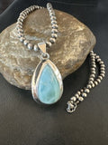 Navajo Blue Larimar Pendant Necklace | Sterling Silver Beads | Authentic Native American Handmade | 17568