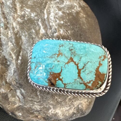 Men's Blue Turquoise #8 Navajo Ring | Sterling Silver | Sz 12 | Authentic Native American Handmade | 16641