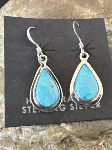 Navajo Blue Ridge Turquoise Dangle Earrings | Sterling Silver | Authentic Native American Handmade | 16513