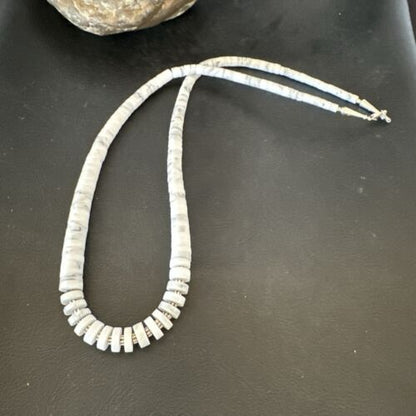 Men's White Howlite Heishi Necklace | Sterling Silver Graduated | Authentic Native American | 20" | 17396