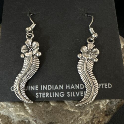 Navajo Sterling Silver Leaf Feather Earrings | Authentic Native American Handmade | 16971