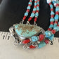 Navajo Blue Turquoise 3-Strand Coral Pendant Necklace | Sterling Silver | Authentic Native American Handmade | 15516