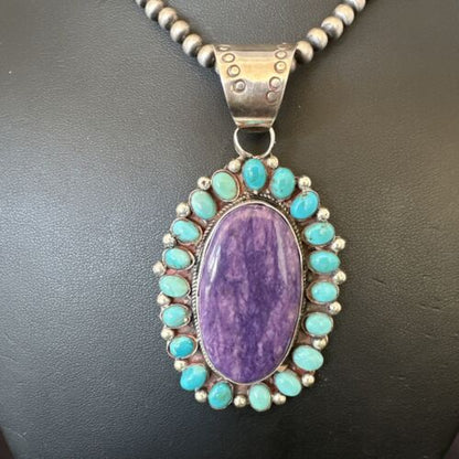 Navajo Purple Charoite Turquoise Pendant Necklace | Sterling Silver | Multi-Stone | 17145