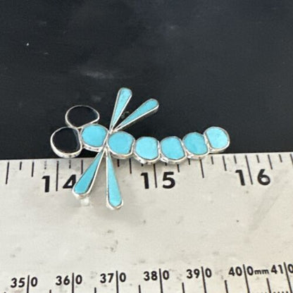 Navajo Blue Kingman Turquoise Dragonfly Inlay Pin Pendant | Sterling Silver | Authentic Native American Handmade | 15169