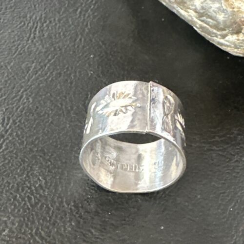 Men's Wide Band Navajo Stamped Ring | Sterling Silver | Sz 9.5 | Authentic Native American Handmade | 14977