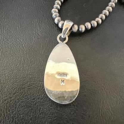 Navajo Blue Kingman Turquoise Pendant Necklace | Sterling Silver Pearls | 20" | Authentic Native American Handmade | 16673