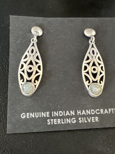 Navajo Labradorite Dangle Earrings | Sterling Silver | Authentic Native American Handmade | 15310