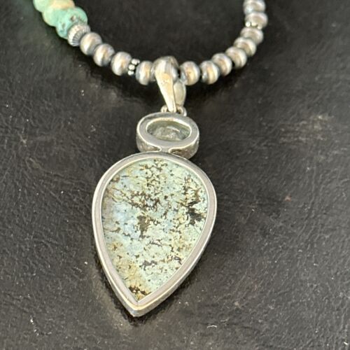 Navajo Green Turquoise Pendant Necklace | Sterling Silver | 21" | Authentic Native American Handmade | 14473