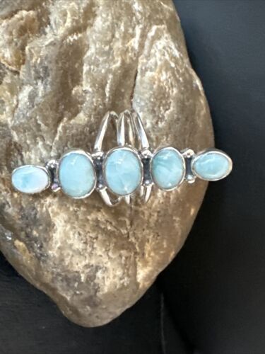 Navajo Blue Larimar Cluster Ring | Authentic Native American Sterling Silver | Multi-Stone | Sz 7.5 | 15978