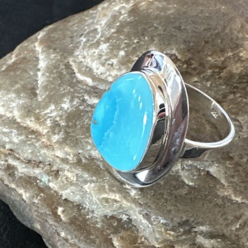 Navajo Blue Turquoise Ring | Sterling Silver | Sz 10 | Authentic Native American Handmade | 16580 - Masha USA