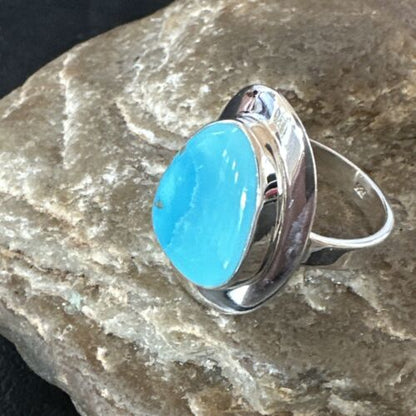 Navajo Blue Turquoise Ring | Sterling Silver | Sz 10 | Authentic Native American Handmade | 16580 - Masha USA