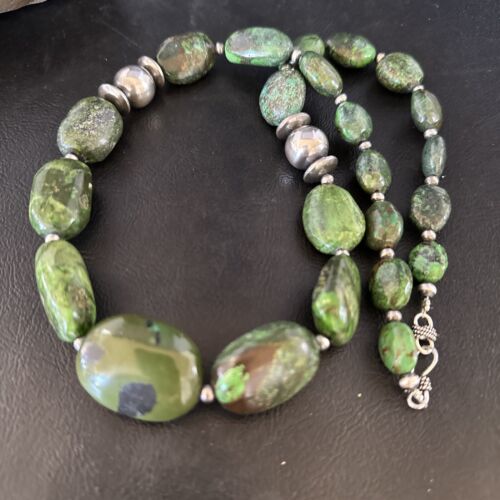 Navajo Green Turquoise Chunky Necklace | Sterling Silver | 23" | Authentic Native American Handmade | 15204