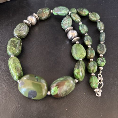 Navajo Green Turquoise Chunky Necklace | Sterling Silver | 23" | Authentic Native American Handmade | 15204