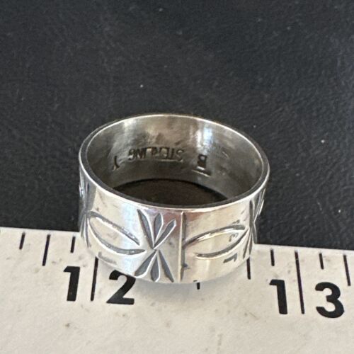 Men's Wide Band Navajo Stamped Ring | Sterling Silver | Sz 12 | Authentic Native American Handmade | 15126