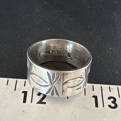Men's Wide Band Navajo Stamped Ring | Sterling Silver | Sz 12 | Authentic Native American Handmade | 15126