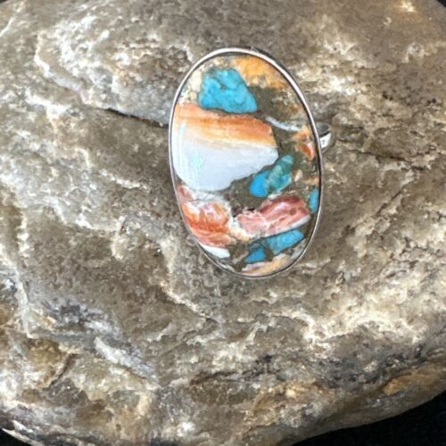 Navajo Turquoise Spiny Oyster Ring | Sterling Silver | Sz 8 | Authentic Native American Handmade | 16608