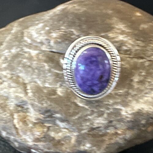 Navajo Purple Charoite Oval Ring | Sterling Silver | Sz 10 | Authentic Native American Handmade | 15542