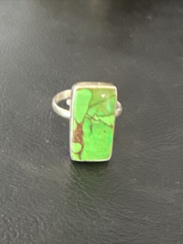 Adjustable Navajo Green Mojave Turquoise Ring | Sterling Silver | Sz 10 | Authentic Native American Handmade | 15709