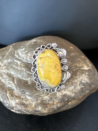 Navajo Yellow Bumble Bee Jasper Ring | Sterling Silver | Sz 9.5 | Authentic Native American Handmade | 14946