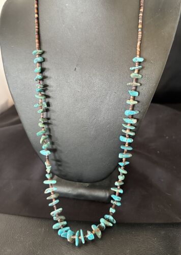 Navajo Kingman Turquoise Shell Necklace | Sterling Silver | 28" | Authentic Native American Handmade | 17398