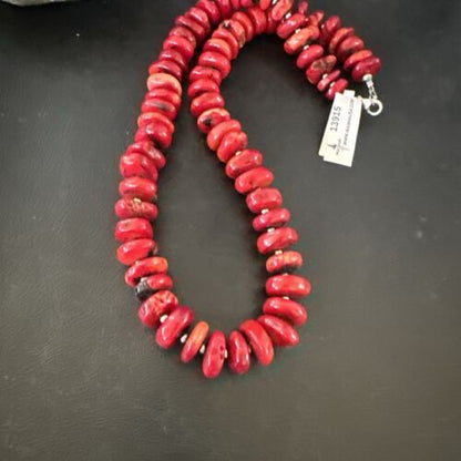 Navajo Pearl Bamboo Coral Necklace | Sterling Silver | 22" | Authentic Native American Handmade | 13915